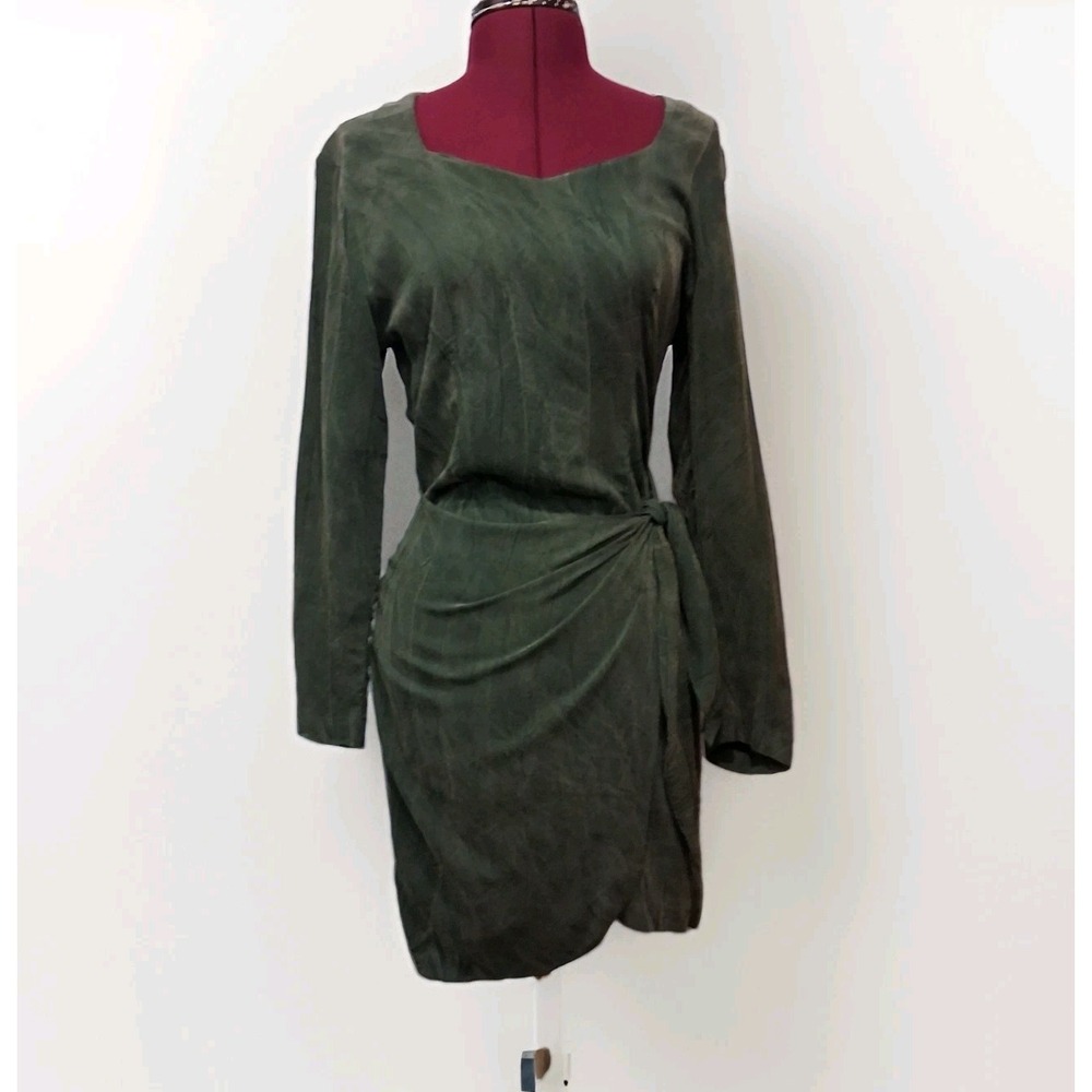 Vintage 90's Y2K Blondie And Me Green Texture‎ Dyed Rayon Wrap Mini Dress Sz 3